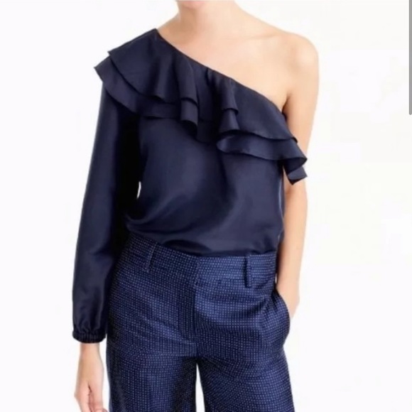 J. Crew Tops - J. Crew Silk Shantung Blue One Shoulder Blouse